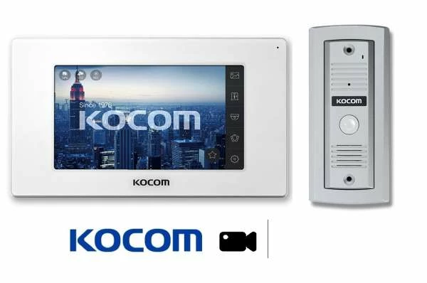 Kocom Home Intercom 7" Wide Screen, Slimline Door Station With CCTV Integration + SD Card, White